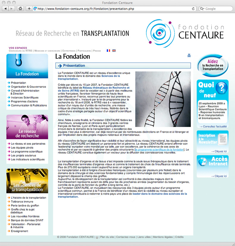 Site Internet fondation Centaure
